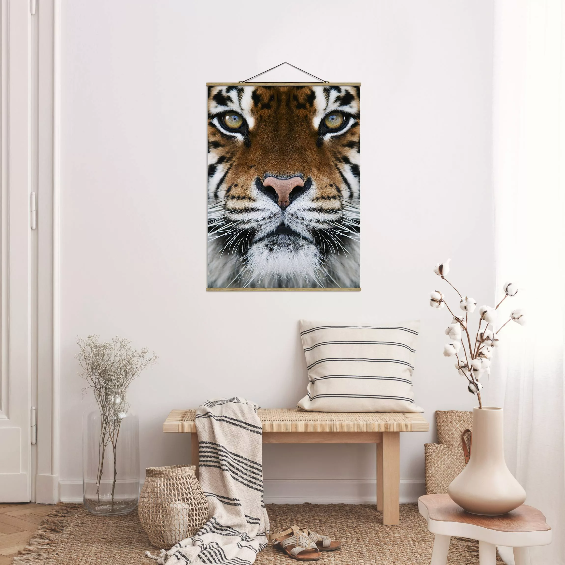 Stoffbild Tiere mit Posterleisten - Hochformat Tiger Eyes günstig online kaufen