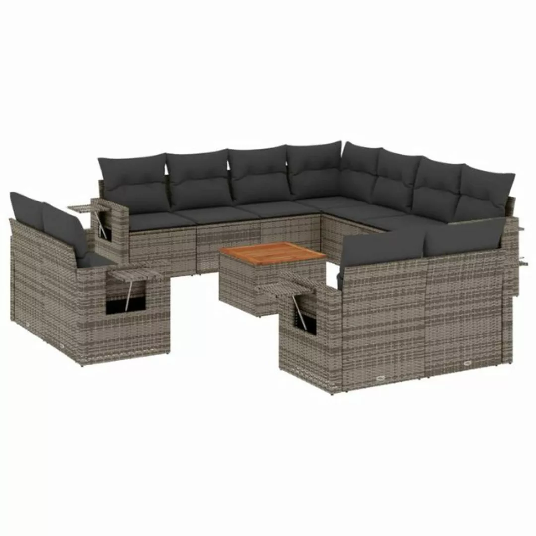 vidaXL Sofaelement 12-tlg. Garten-Sofagarnitur mit Kissen Grau Poly Rattan günstig online kaufen