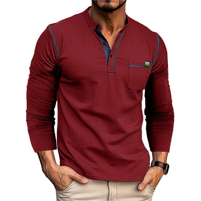 Zoclack Langarmbluse Herren Henley Shirt Herbst Casual Langarmshirt mit Kno günstig online kaufen