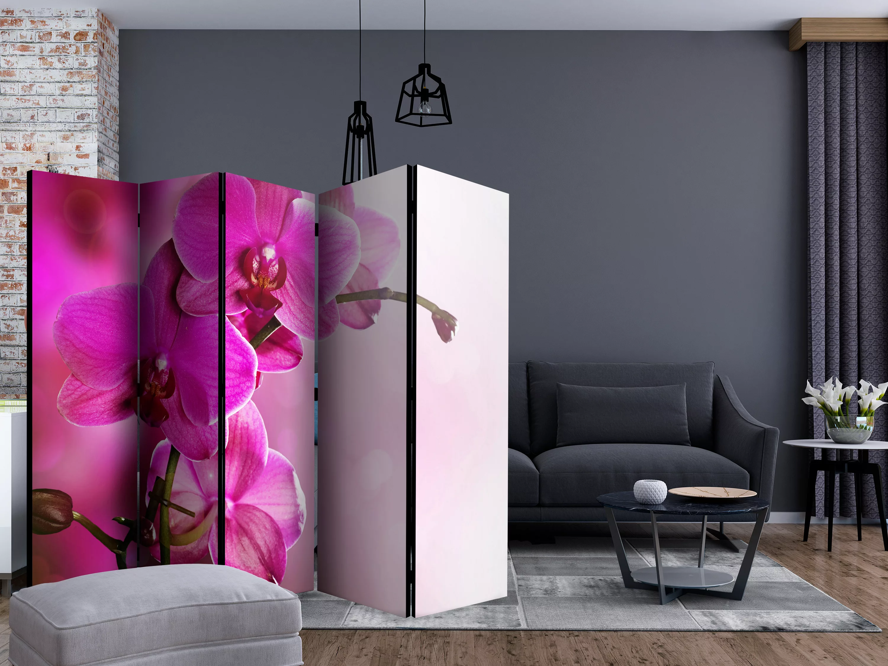 5-teiliges Paravent - Pink Orchid Ii [room Dividers] günstig online kaufen