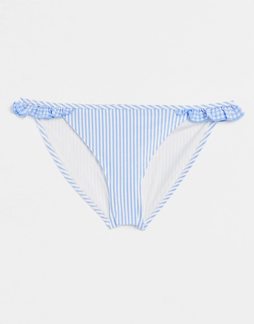 Aerie – Blau karierte Bikinihose mit Rüschen, Kombiteil günstig online kaufen