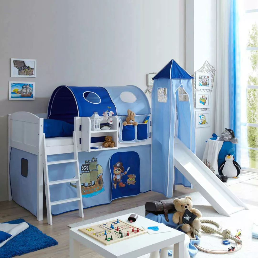 Kinderhochbett mit Rutsche Piraten Design günstig online kaufen