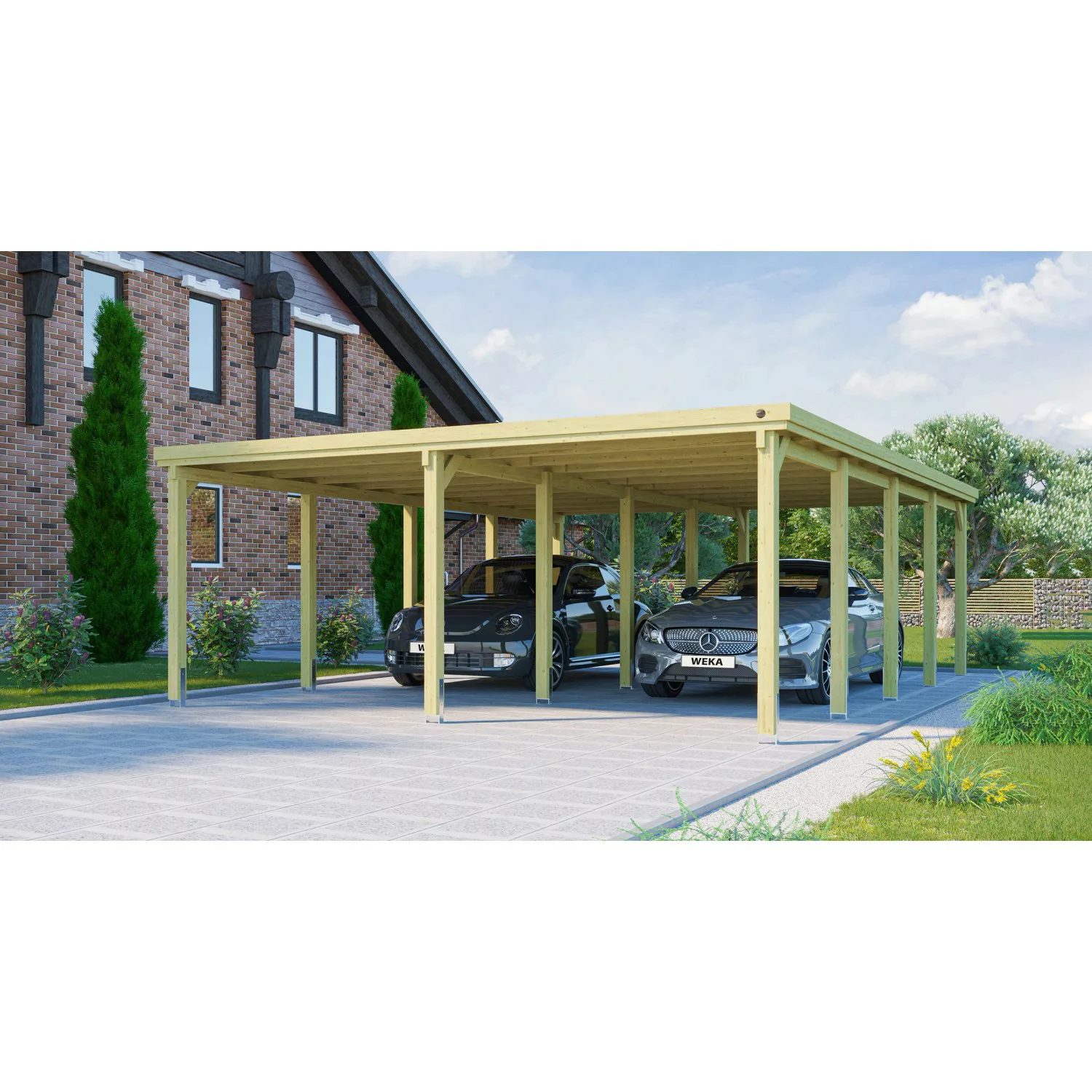 Weka Flachdach-Doppelcarport 618 Gr.3 mit PVC-Dachplatten  603 cm x 802 cm günstig online kaufen