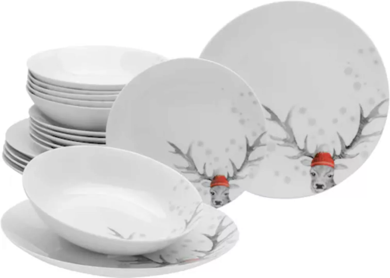 CreaTable Tafelservice »Luna Hirsch«, (Set, 12 tlg.), winterliches Hirsch-M günstig online kaufen