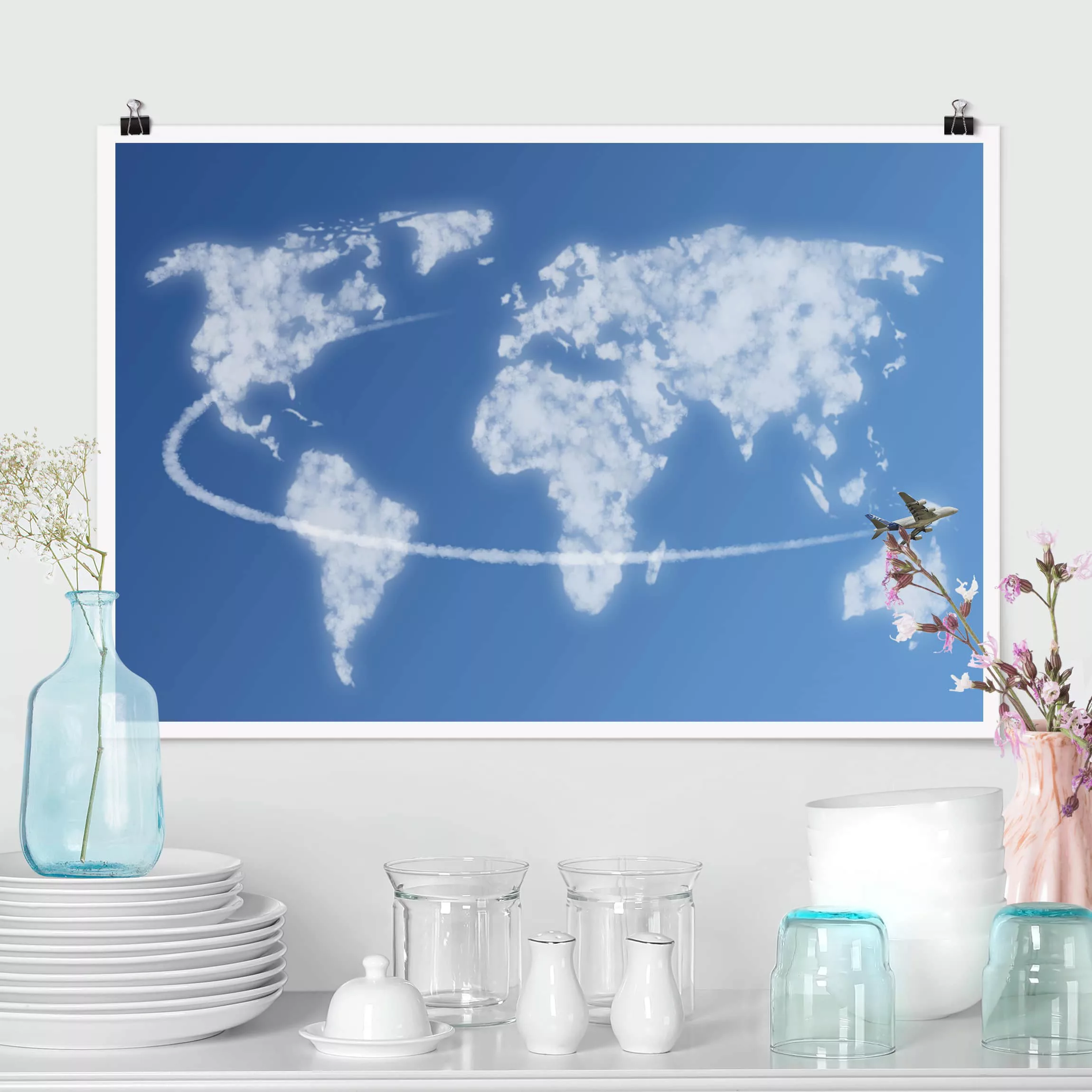 Poster Stadt-, Land- & Weltkarten - Querformat Weltreise über den Wolken günstig online kaufen