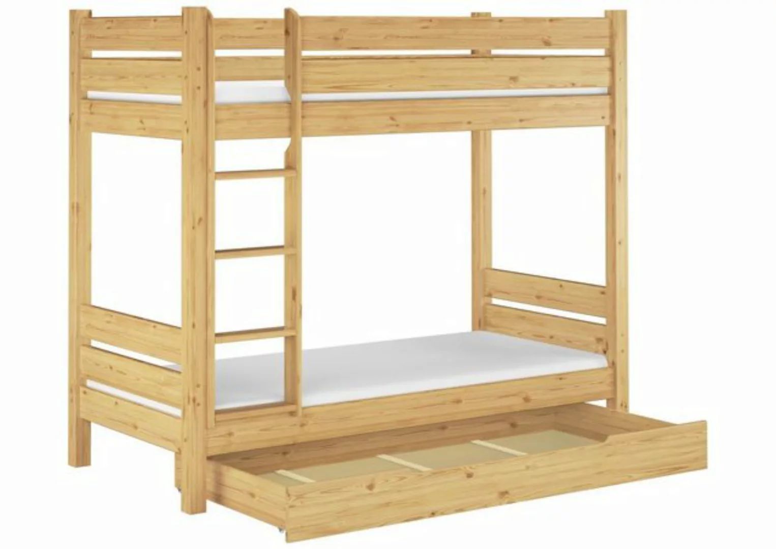 ERST-HOLZ Etagenbett Kinderhochbett 90x200 mit Rollrost, Matrazen und Bettk günstig online kaufen