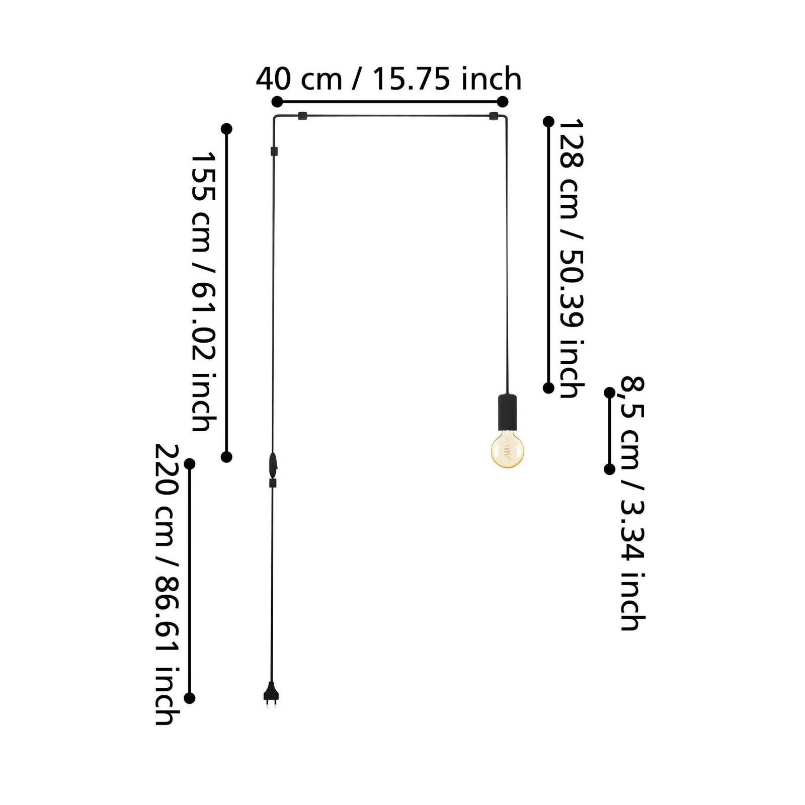 Hängeleuchte Pinetina, Ausladung 40 cm, schwarz, Stecker günstig online kaufen