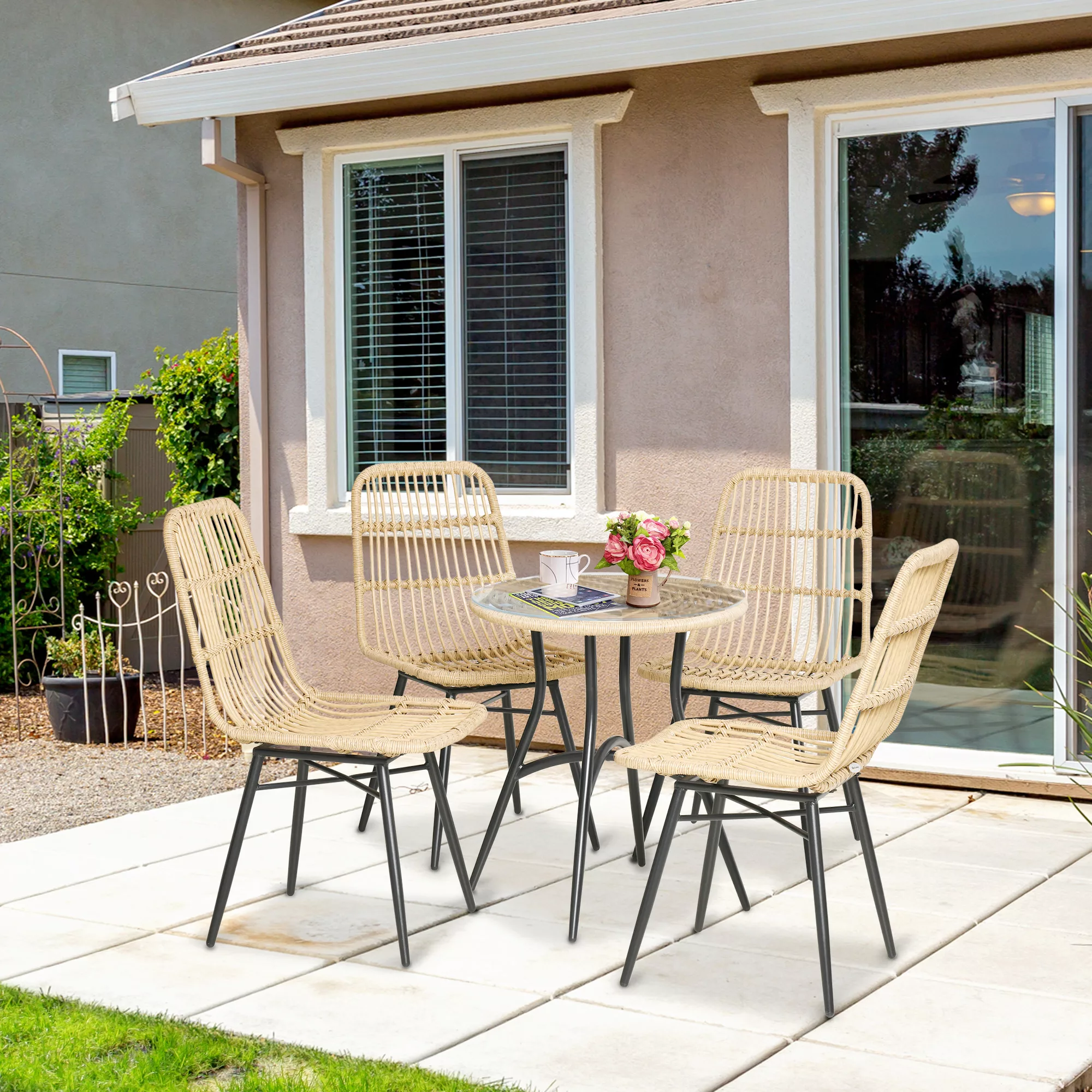 Polyrattan Gartenmöbel Set  Essgruppe mit Esstisch & 4 Stühlen, inkl. Beist günstig online kaufen