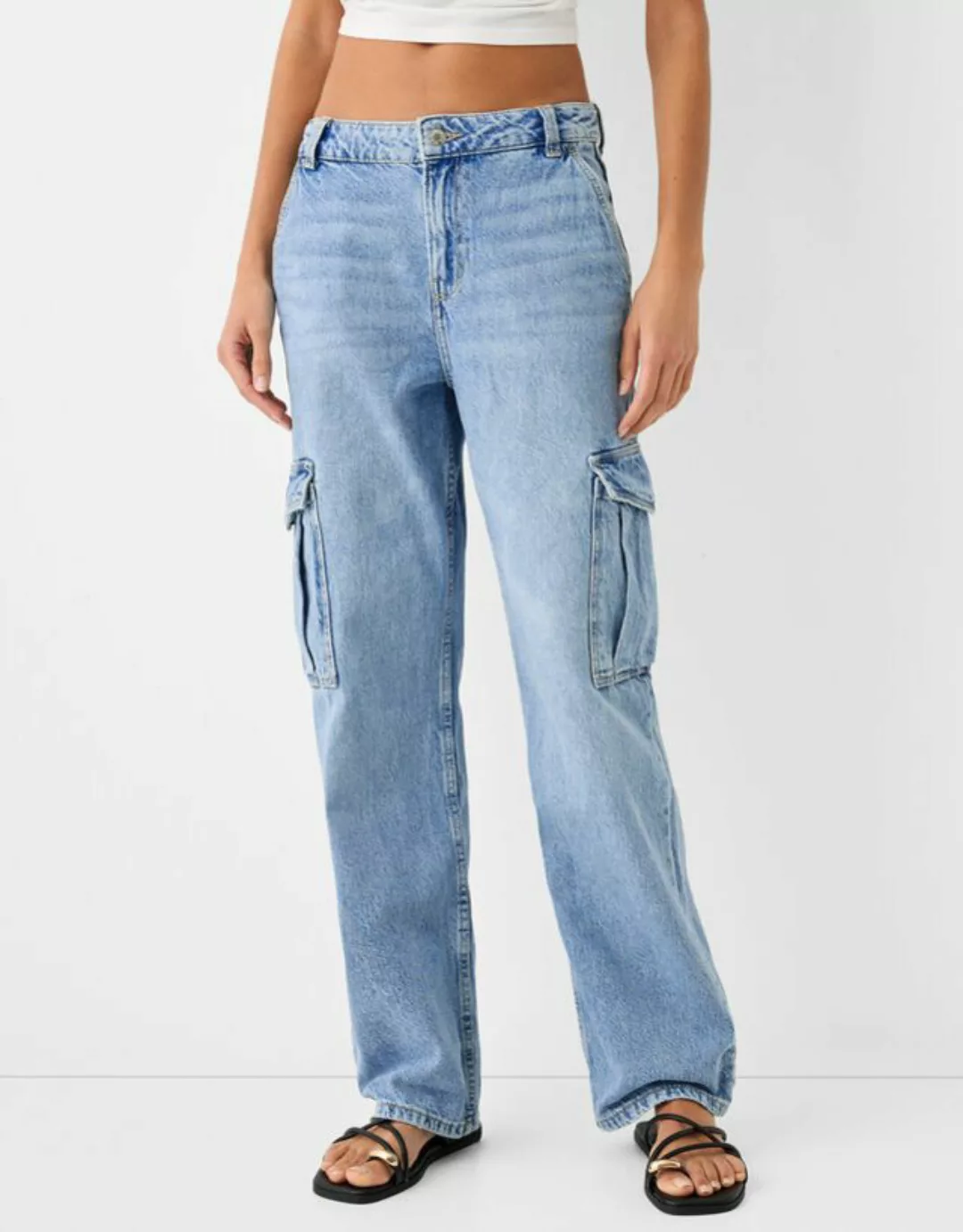 Bershka Cargohose Im Straight-Fit Damen 34 Ausgewaschenes Blau günstig online kaufen