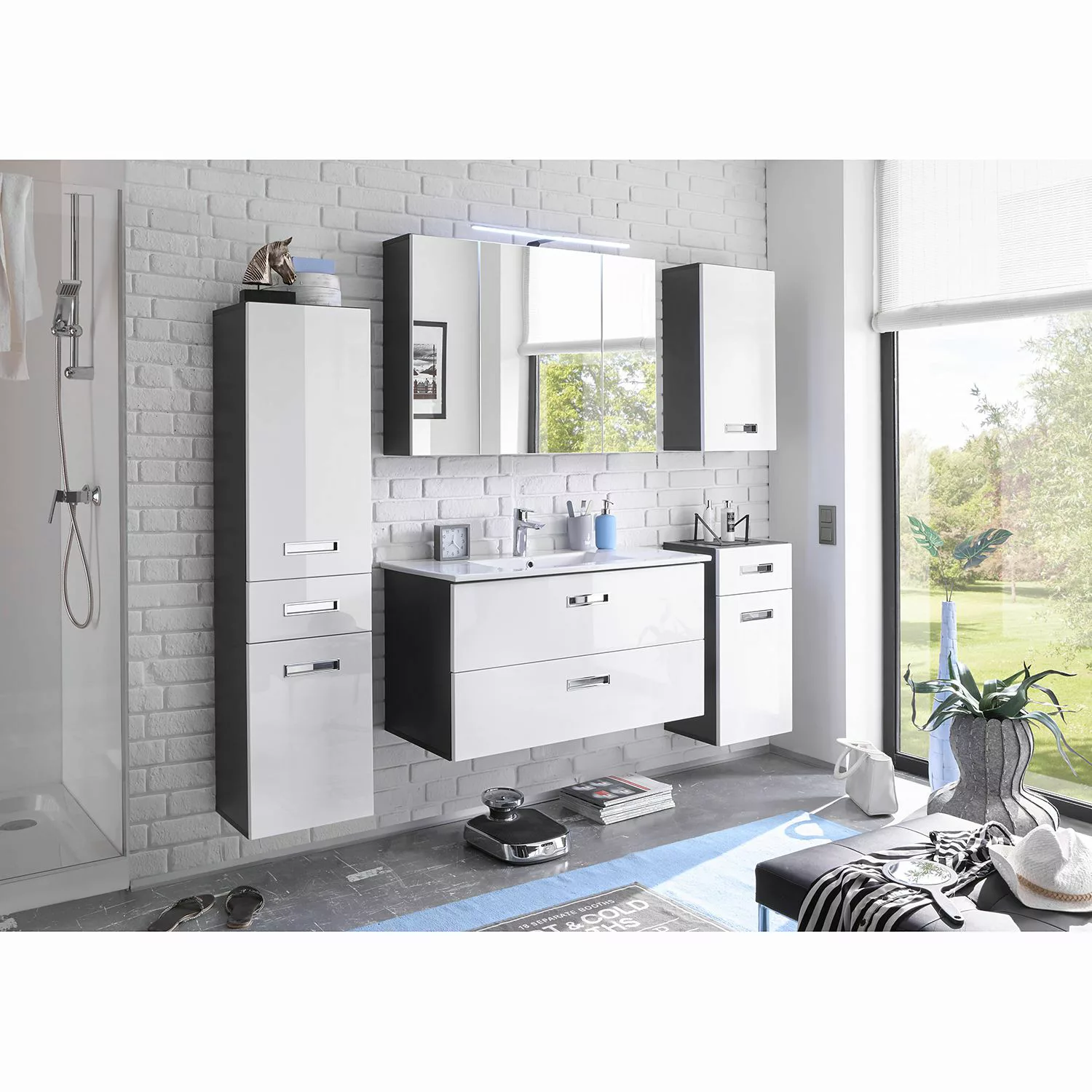 Badezimmerspiegelschrank Spiegelschrank MANHATTAN, grau, B 99 cm, 3 Spiegel günstig online kaufen
