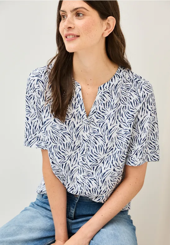 Gemusterte Split Neck Bluse günstig online kaufen