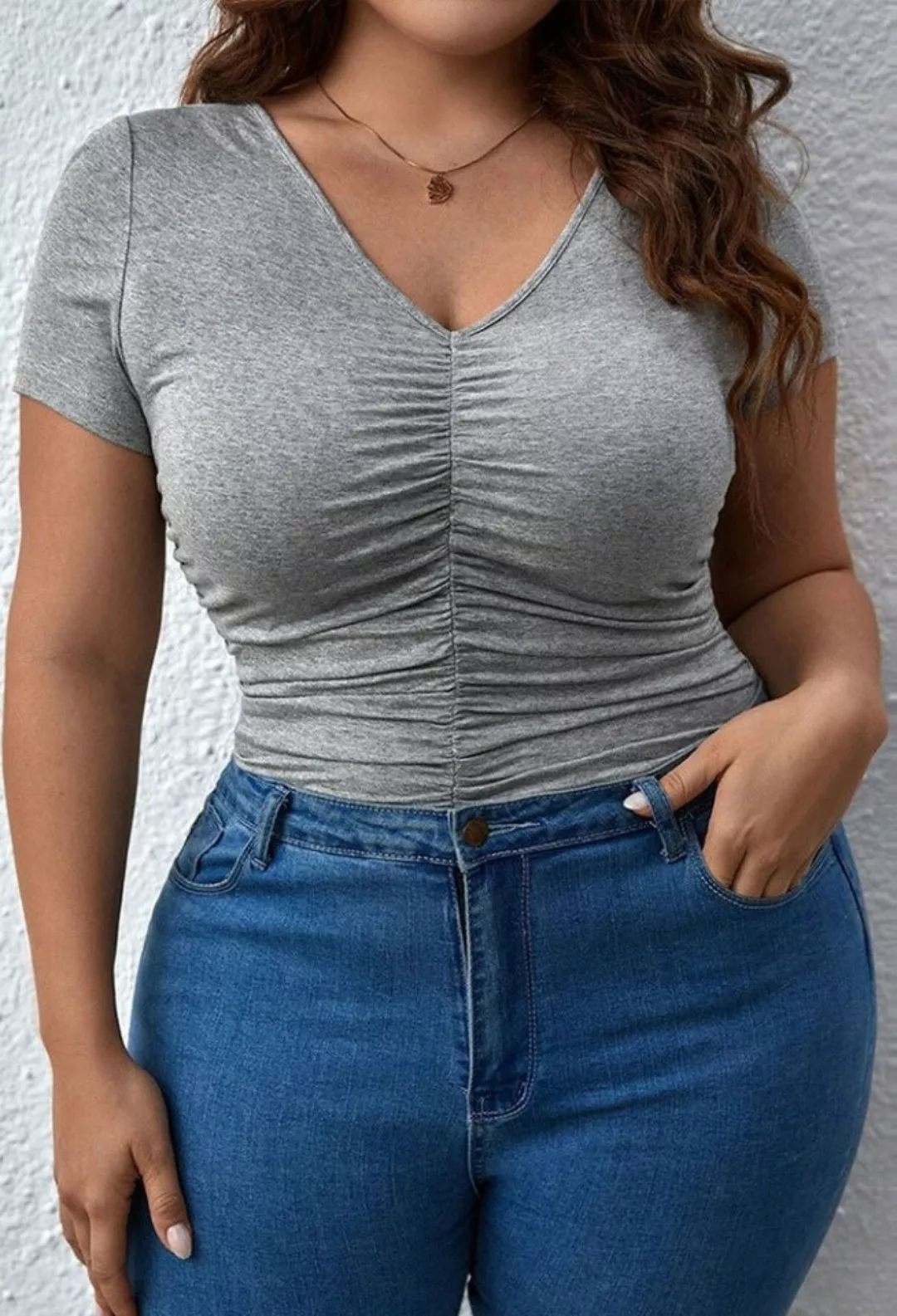 LOVGCCN T-Shirt Slim-Fit, kurze Ärmel mit V-Ausschnitt (Damen-T-Shirt in gr günstig online kaufen