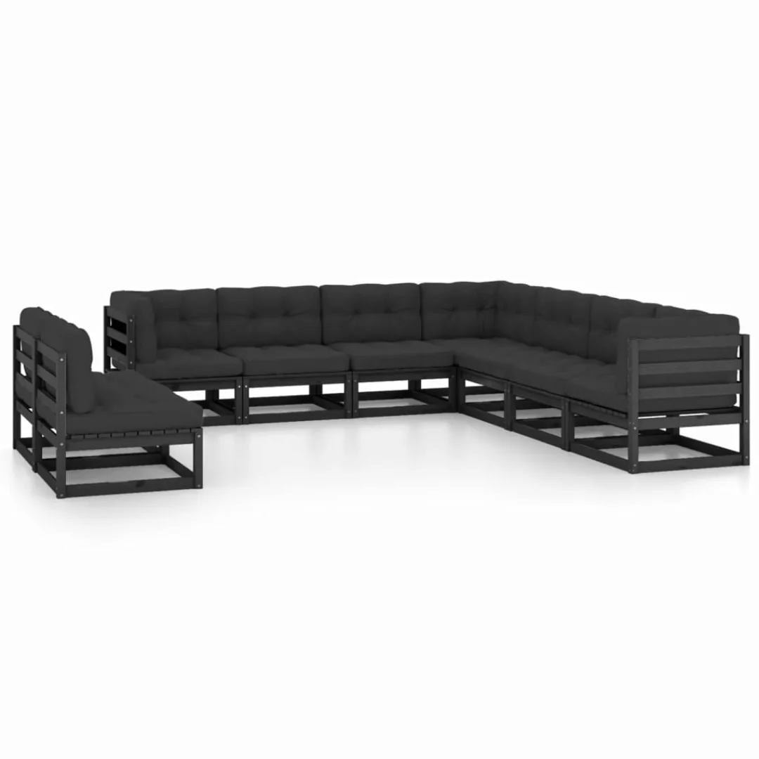 9-tlg. Garten-lounge-set Mit Kissen Schwarz Massivholz Kiefer günstig online kaufen