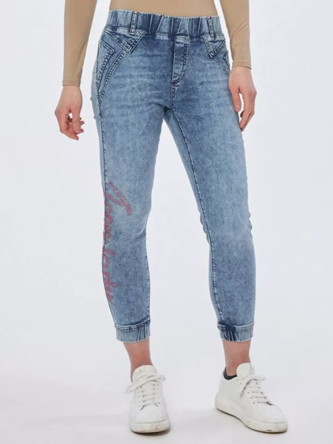 Sarah Kern Skinny-fit-Jeans Röhrenjeans koerpernah mit seitlicher Nietenver günstig online kaufen