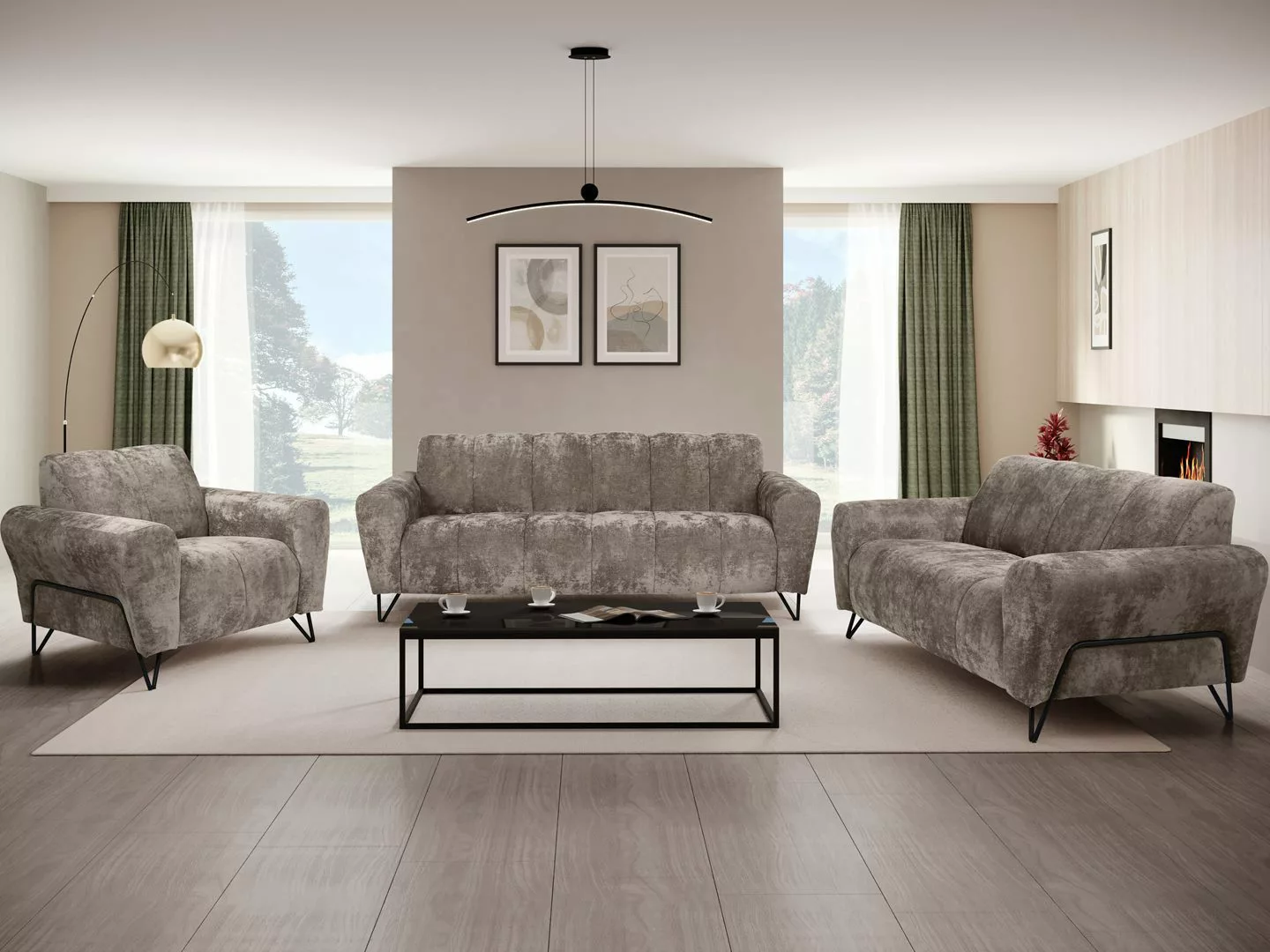 Beautysofa Polstergarnitur mit Metallbeine in schwarzer günstig online kaufen