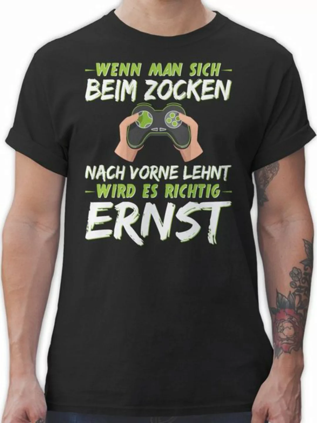 Shirtracer T-Shirt Wenn man sich beim zocken nach vorne lehnt grün Nerd Ges günstig online kaufen