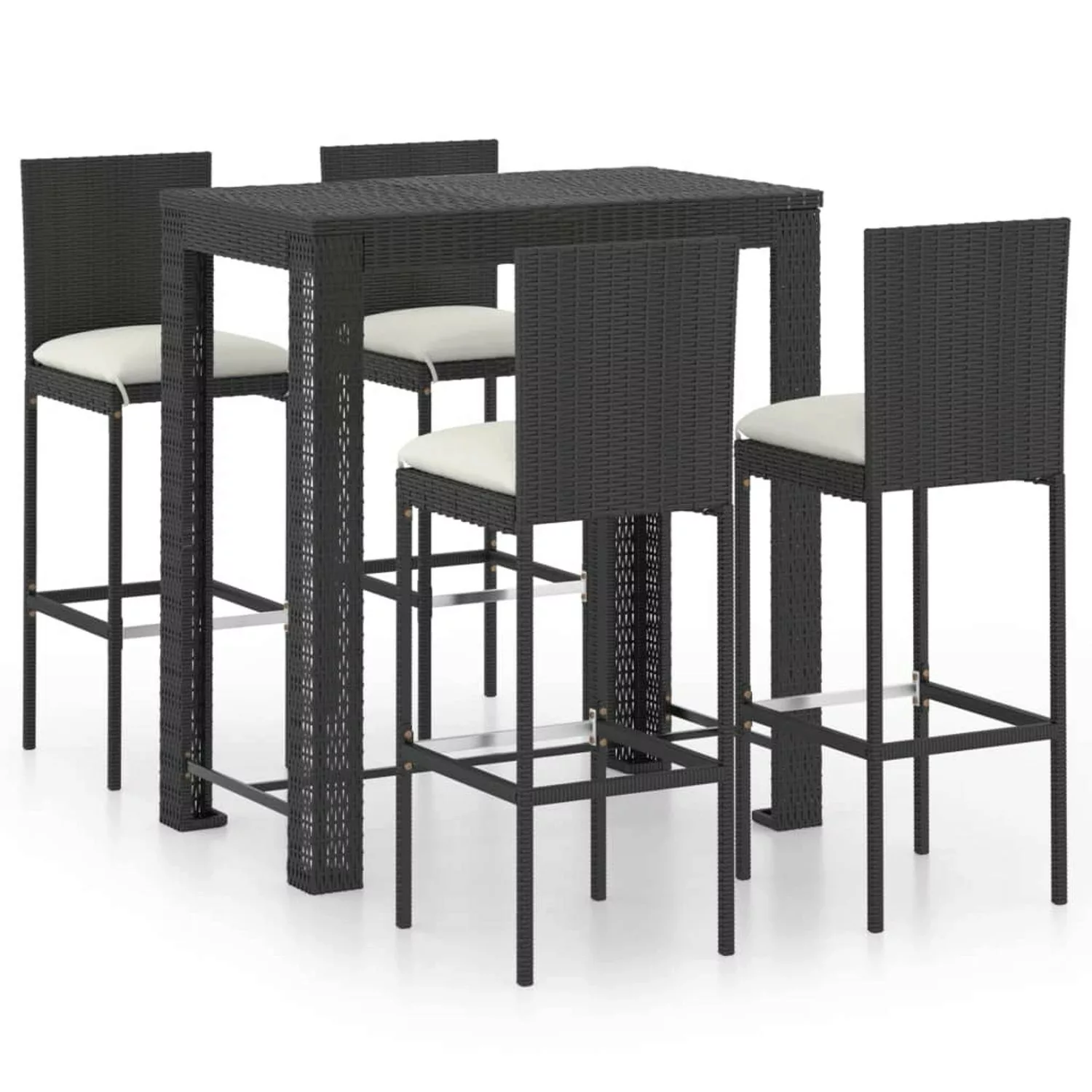 5-tlg. Gartenbar-set Mit Kissen Poly Rattan Schwarz günstig online kaufen