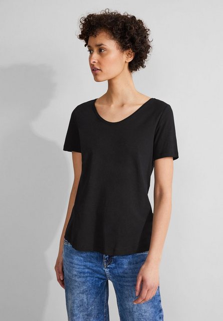 STREET ONE T-Shirt - Basic Damen T-Shirt - Kurzarmshirt einfarbig günstig online kaufen