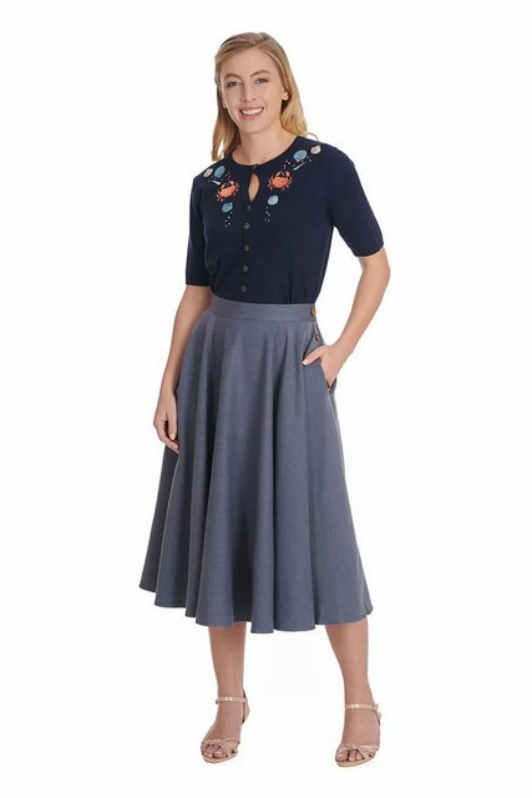 Banned A-Linien-Rock Polly May Swing Skirt Grau-Blau Vintage A-Linie Rock günstig online kaufen