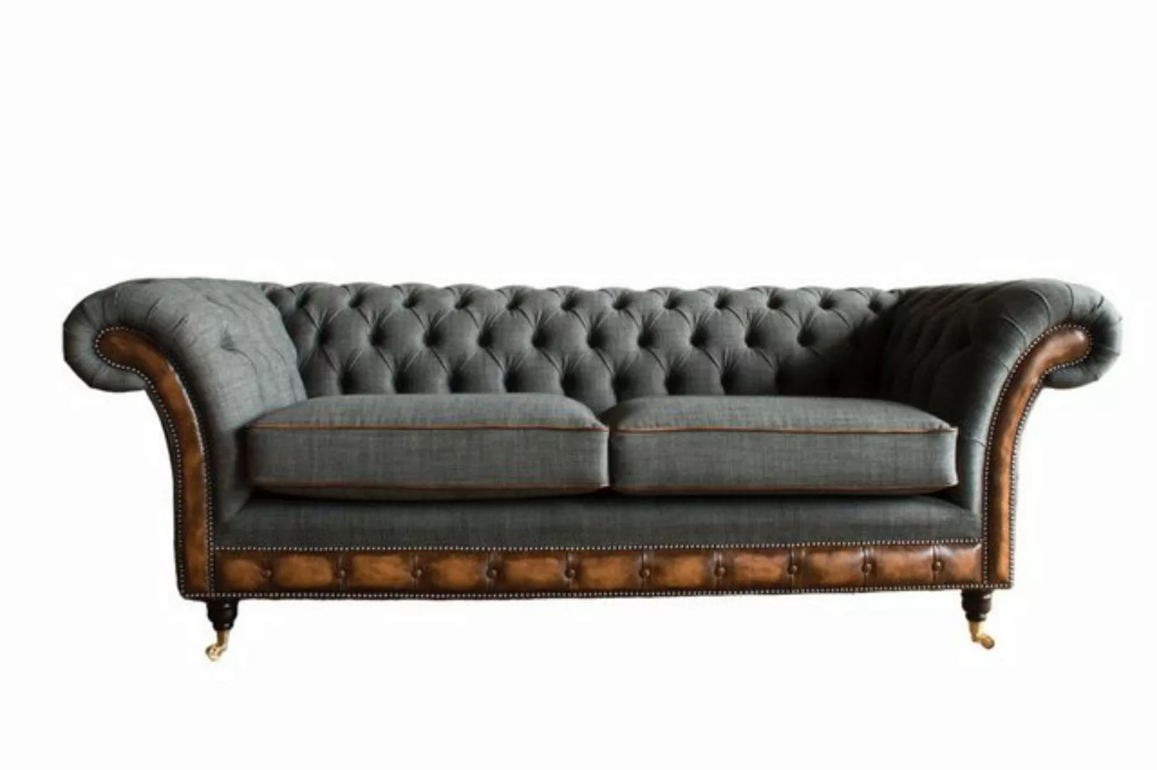 JVmoebel Chesterfield-Sofa Chesterfield Design Luxus Polster Sofa Grau Brau günstig online kaufen