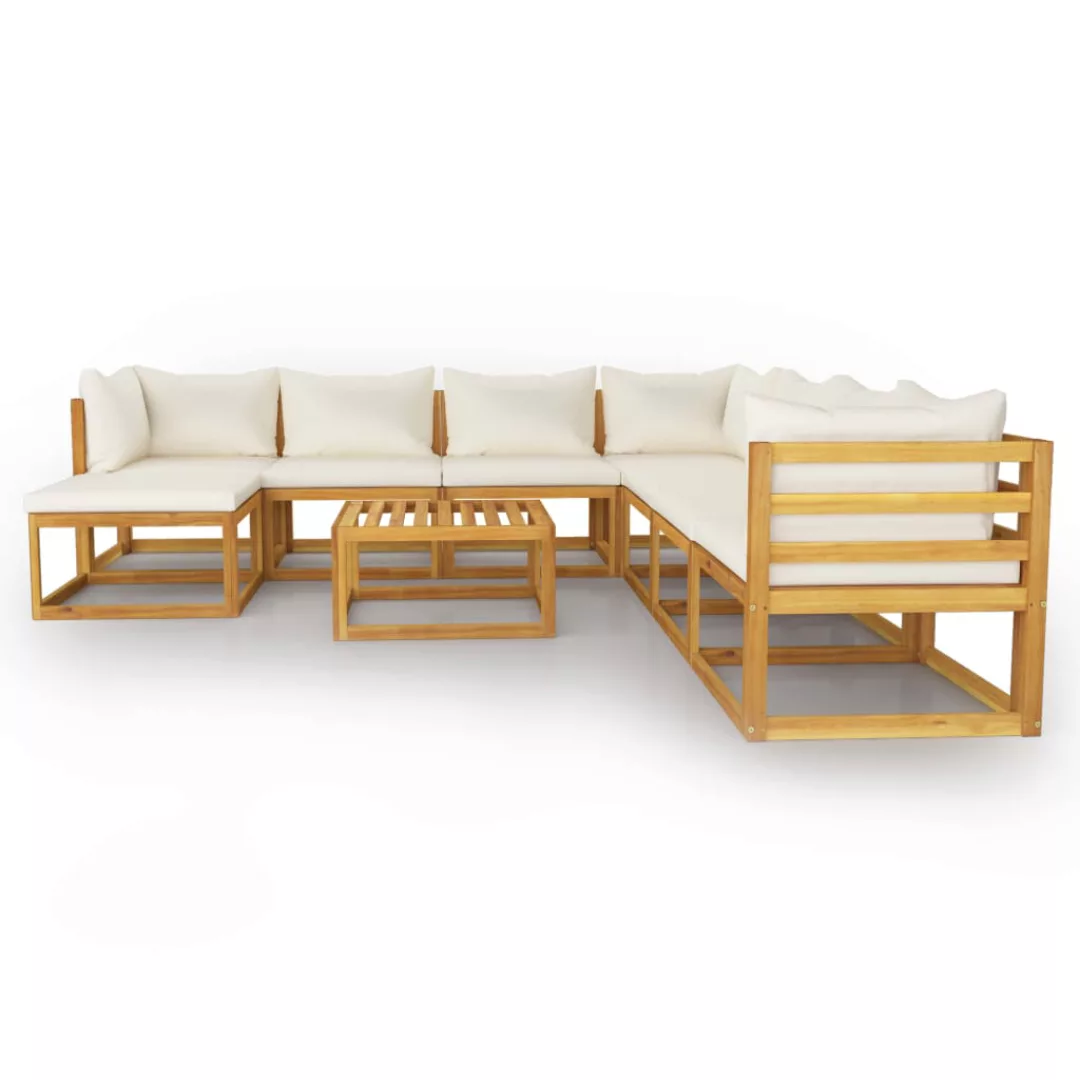 9-tlg. Garten-lounge-set Mit Auflagen Creme Massivholz Akazie günstig online kaufen