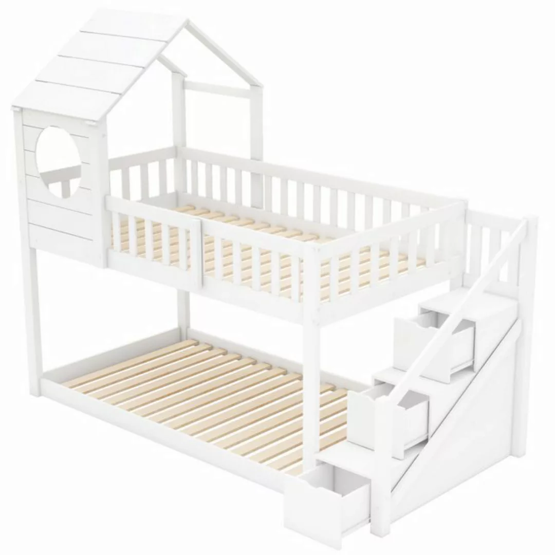 HAUSS SPLOE Etagenbett 90x200 cm Kinderbett in Hausform, Leiterschrank, ohn günstig online kaufen