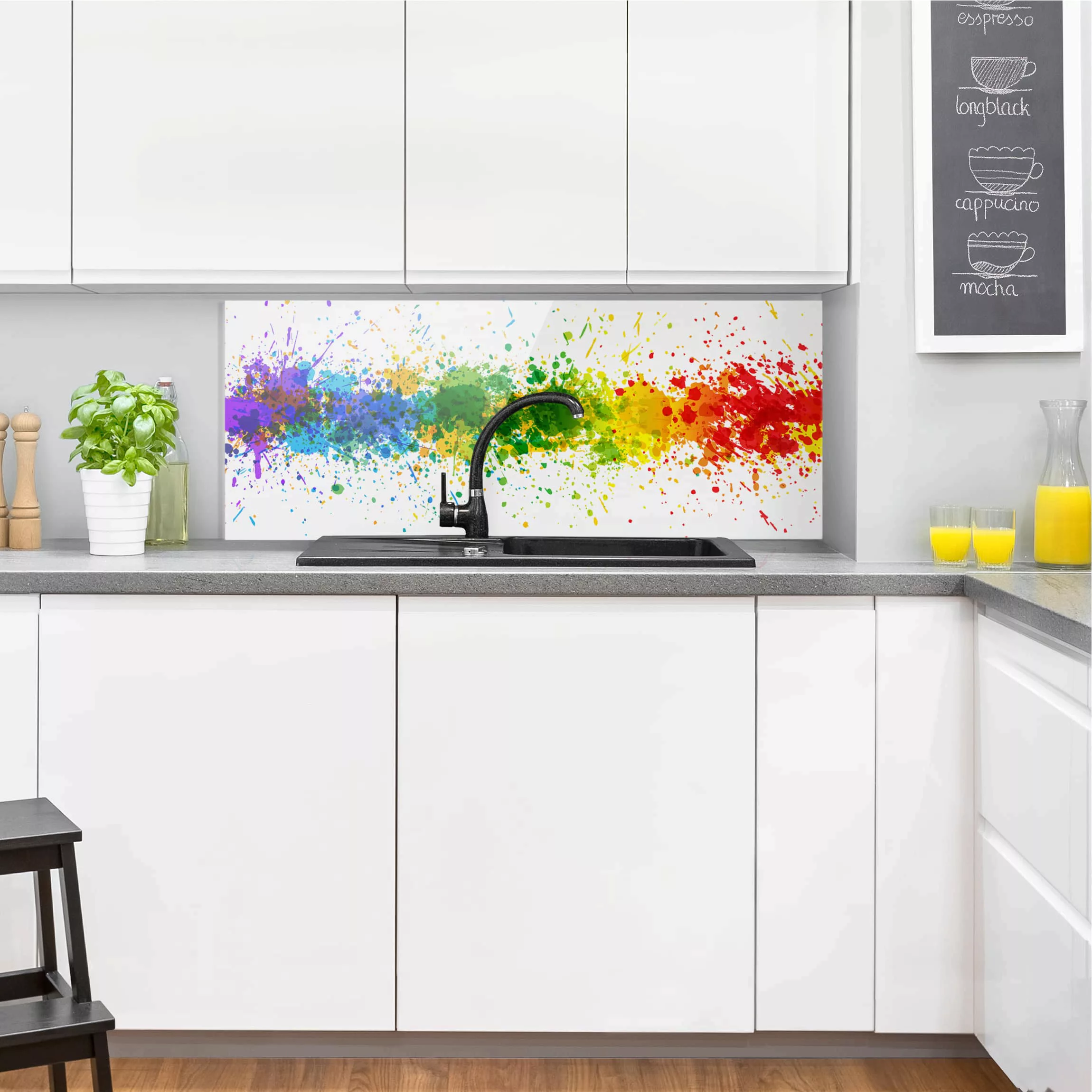 Glas Spritzschutz Muster & Textur - Panorama Rainbow Splatter günstig online kaufen