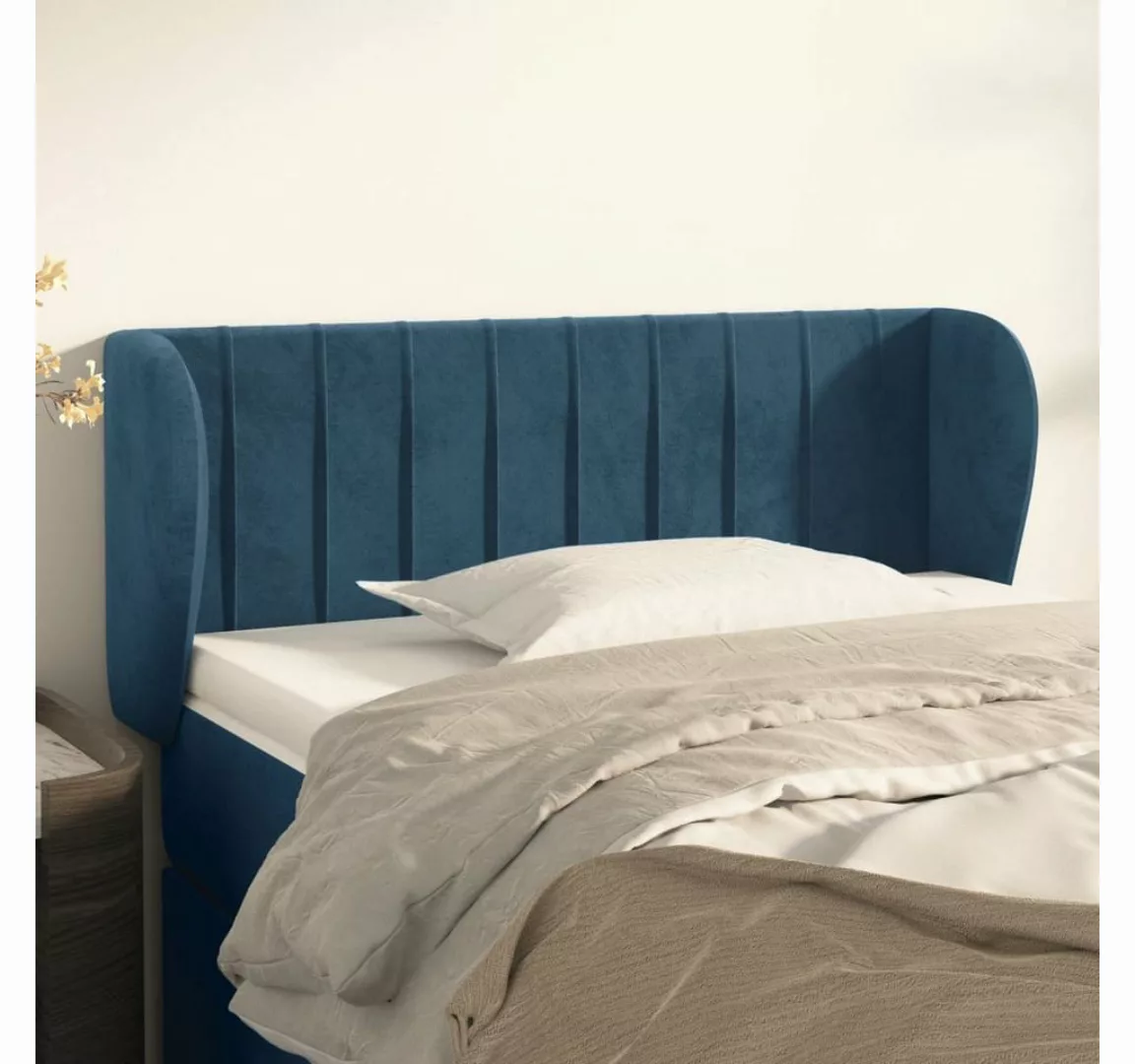 vidaXL Bett, Kopfteil mit Ohren Dunkelblau 103x23x78/88 cm Samt günstig online kaufen