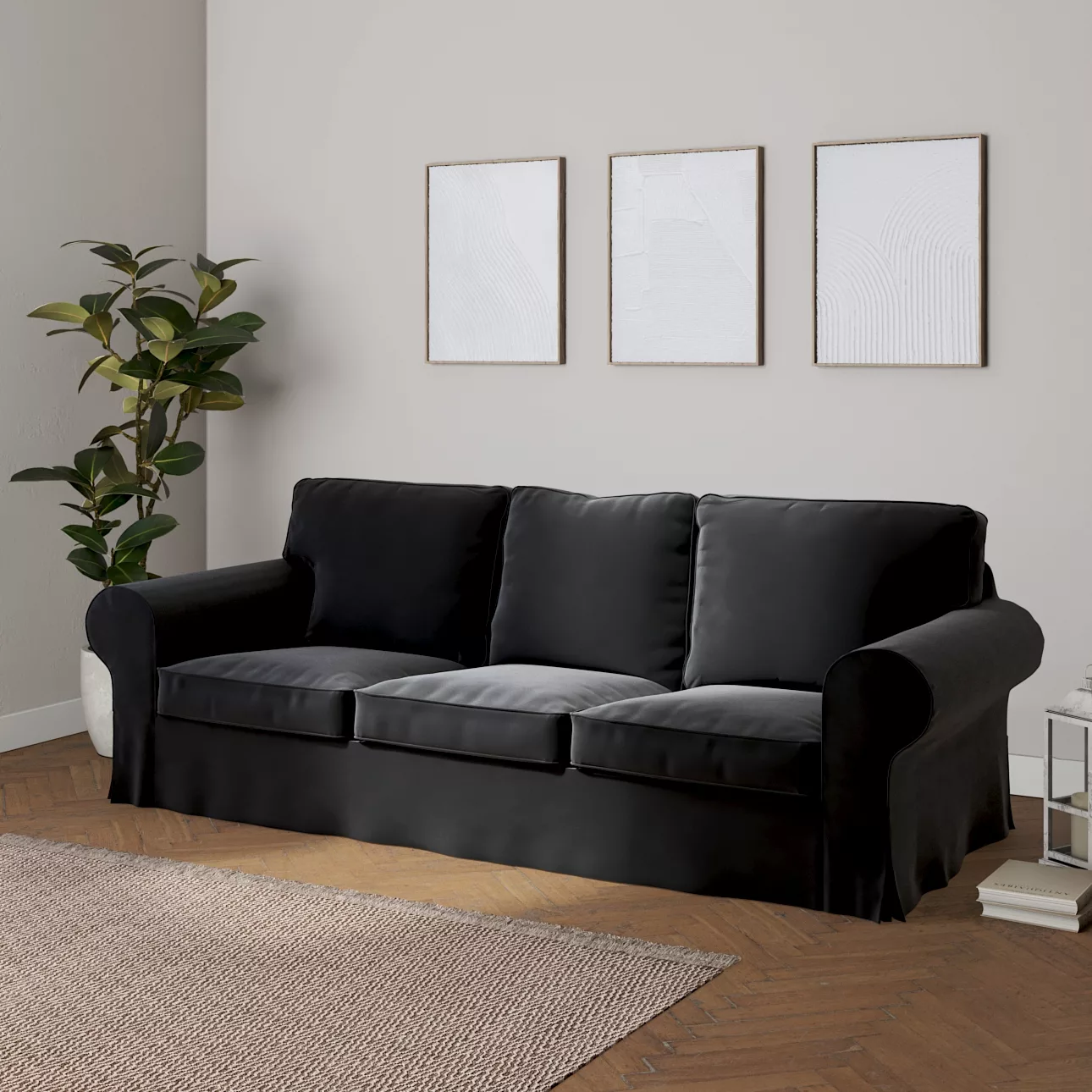 Bezug für Ektorp 3-Sitzer Sofa nicht ausklappbar, schwarz, Sofabezug für Ek günstig online kaufen