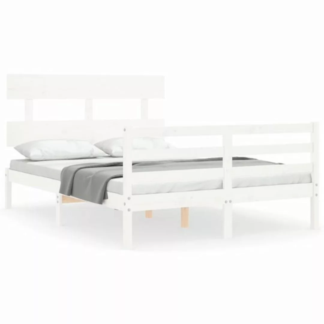 vidaXL Bettgestell Massivholzbett mit Kopfteil Weiß 140x200 cm Bett Bettges günstig online kaufen