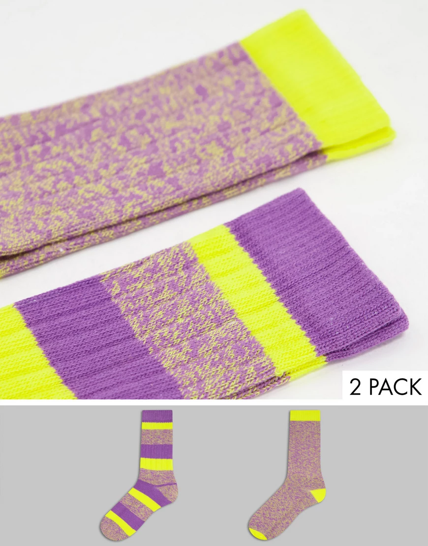 ASOS DESIGN – 2er-Pack Stiefelsocken im Farbblockdesign und mit Streifen-Me günstig online kaufen