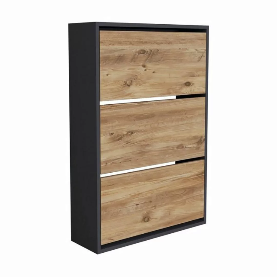 en.casa Schuhschrank »Aurskog« mit Kipptüren 110x73 5x24cm Anthrazit/Eiche günstig online kaufen