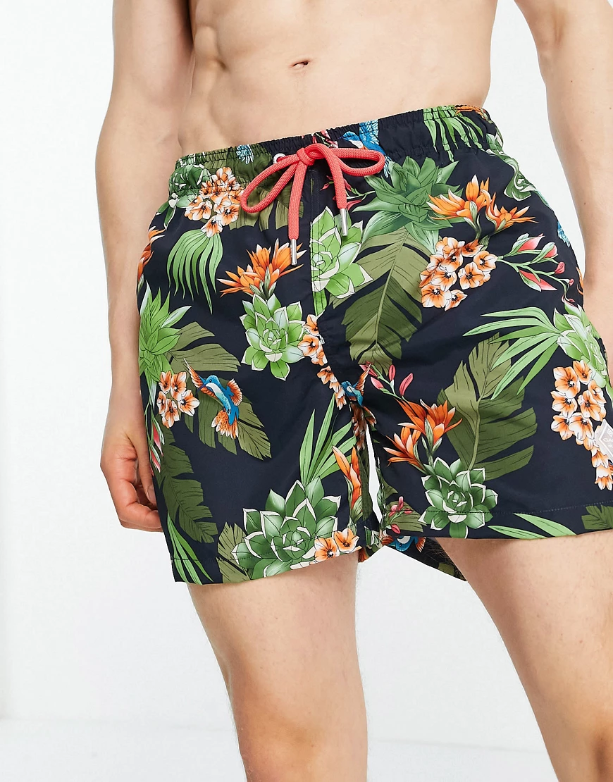 GANT – Badeshorts mit kleinem Logo und Blumenmuster-Blau günstig online kaufen