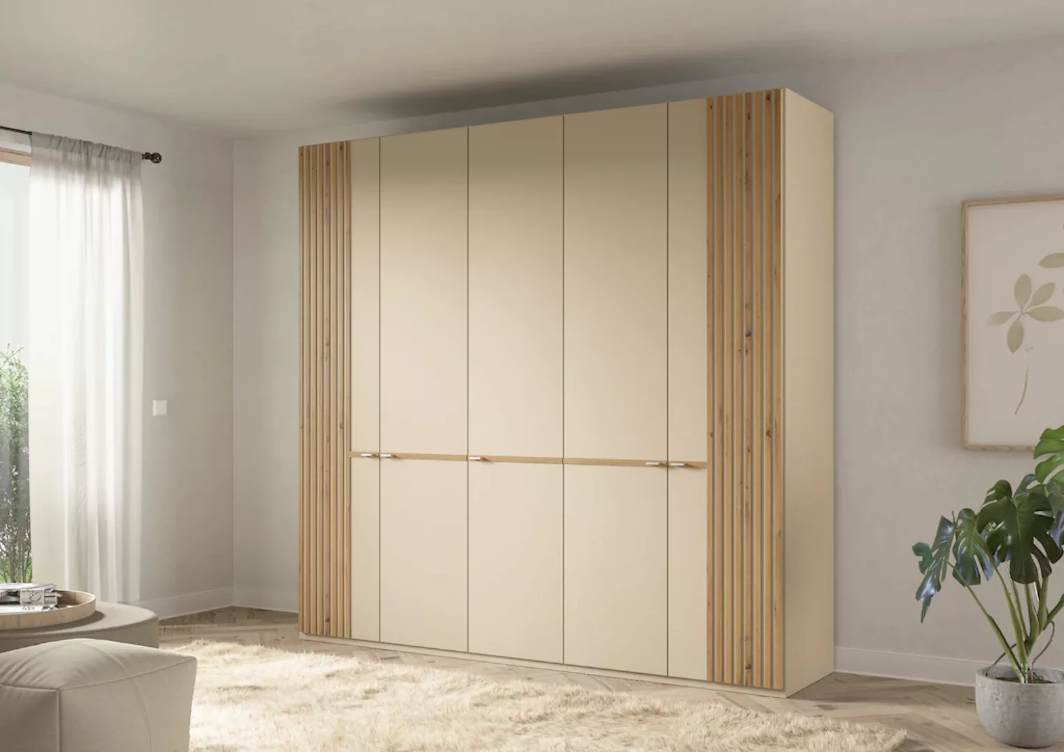 Musterring Drehtürenschrank "Isabelle", Lamellen in Eiche, Griffe in silber günstig online kaufen