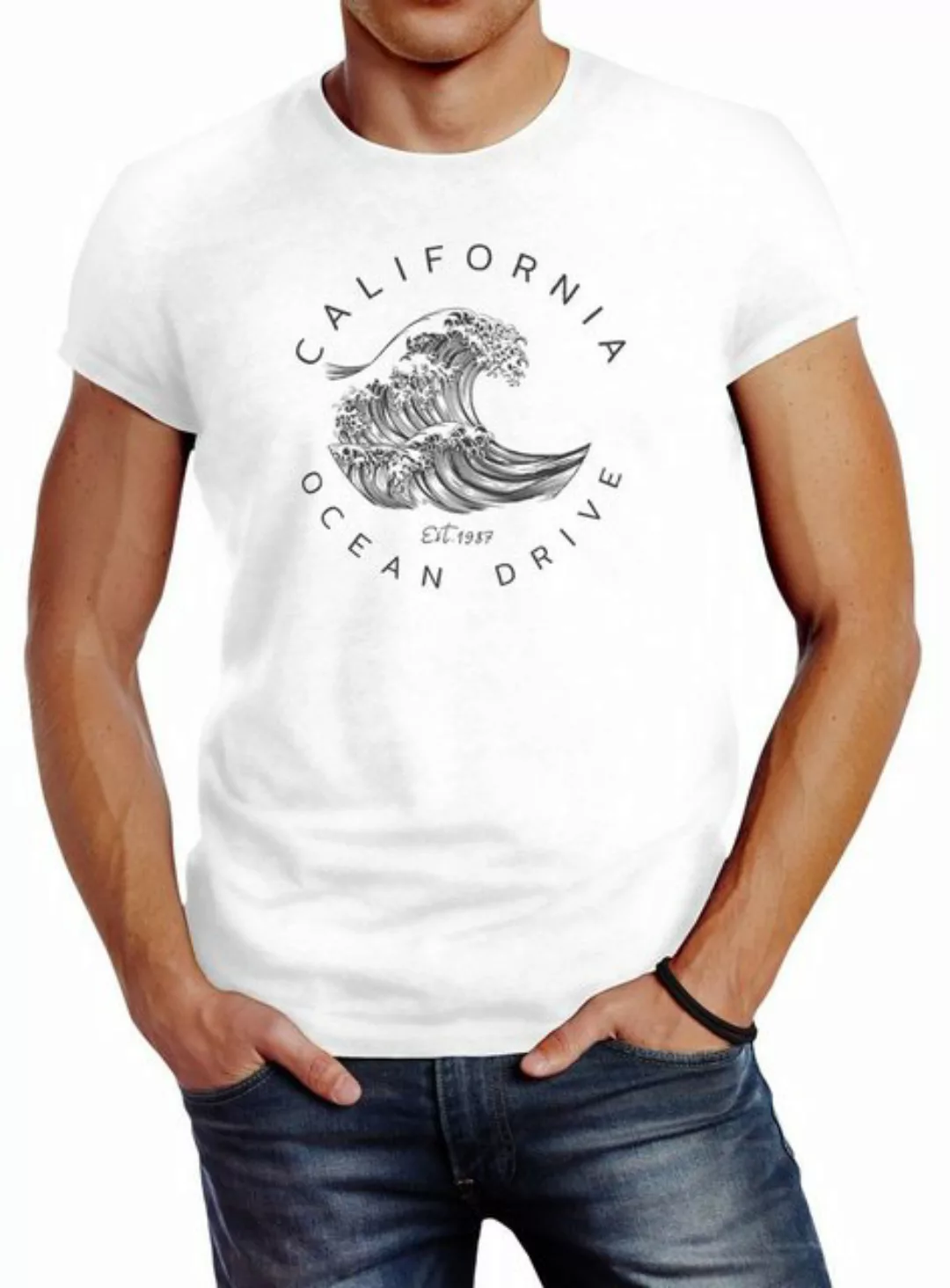 Neverless Print-Shirt Herren T-Shirt Welle Wave California Ocean Drive Surf günstig online kaufen