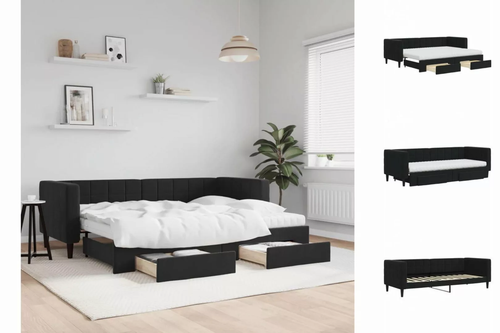 vidaXL Gästebett Gästebett Tagesbett Ausziehbar mit Schubladen Schwarz 80x2 günstig online kaufen