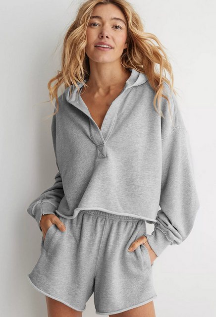 CHENIN Langarmhemd Damen Sweatshirt mit Kapuze v-Neck Top Lässiges lockeres günstig online kaufen