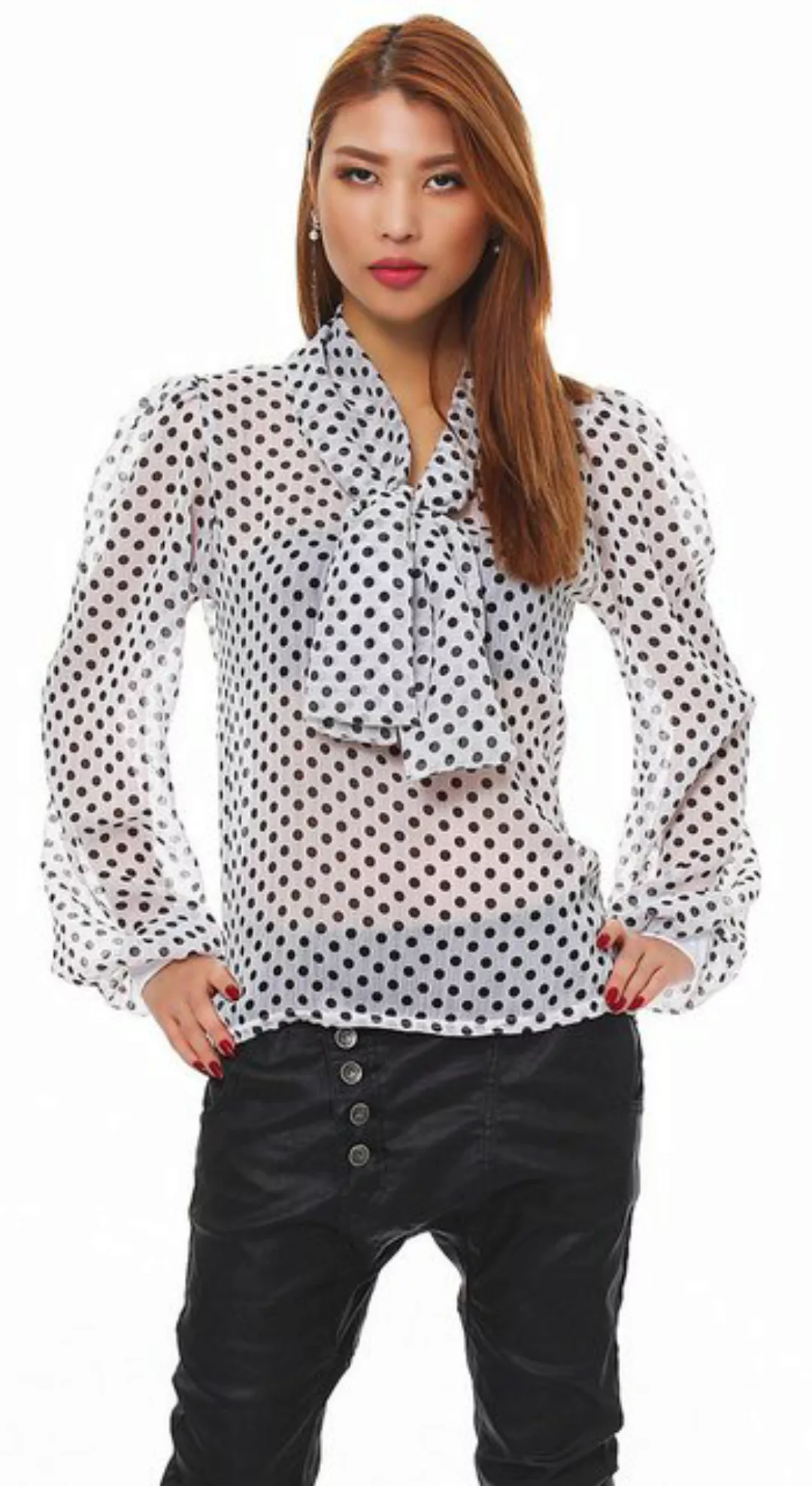 Mississhop Klassische Bluse Damen Bluse Chiffon mit Schleife gepunktet günstig online kaufen