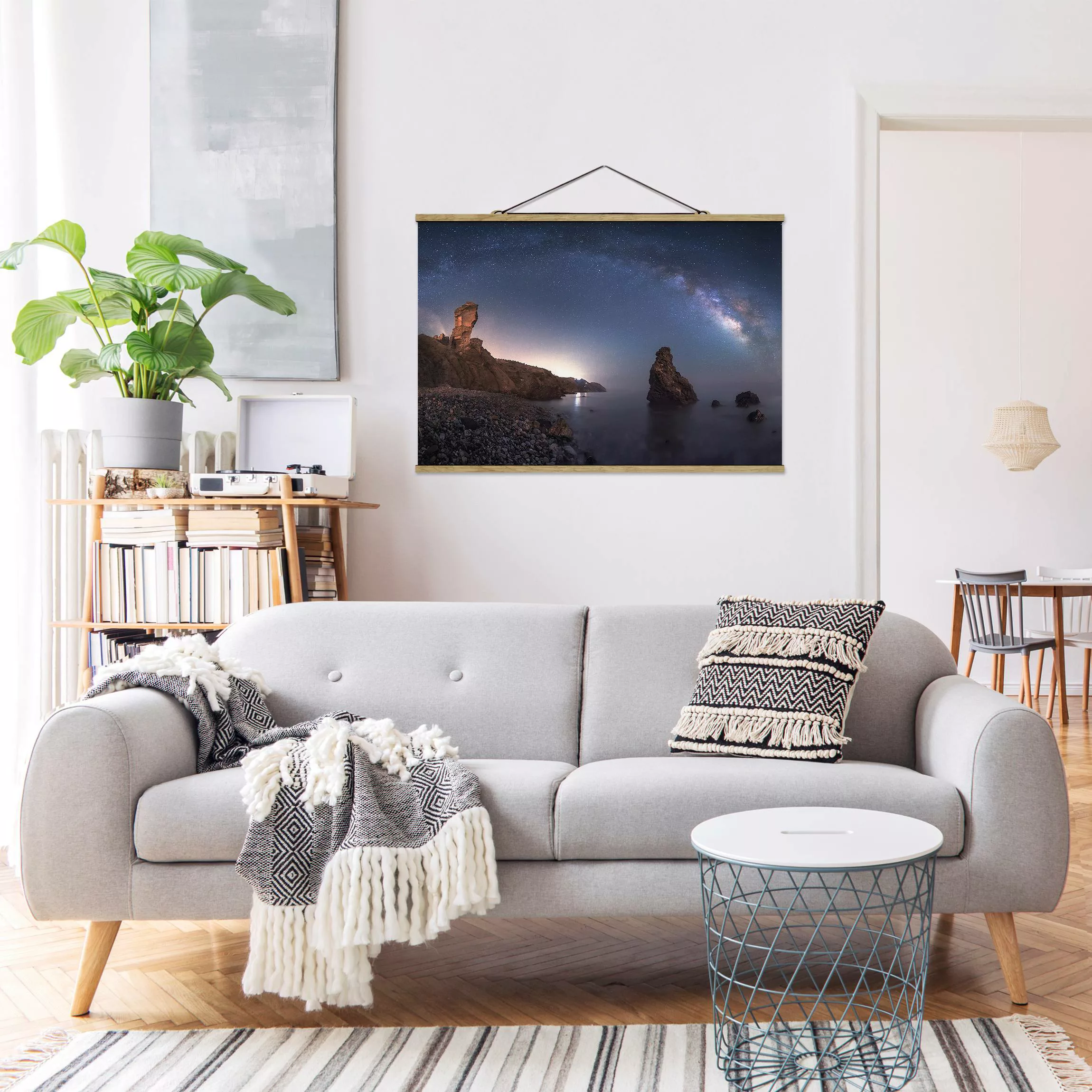 Stoffbild Landschaft mit Posterleisten - Querformat Sea of galaxies günstig online kaufen