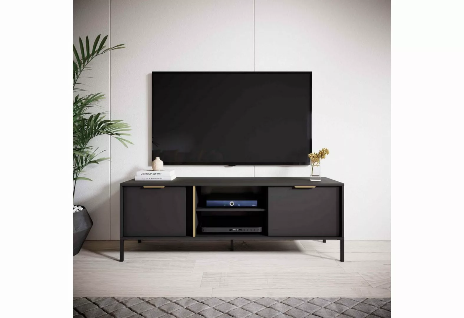 Furnix TV-Schrank Fernsehtisch LARSONS RTV153 G 2D Lowboard Kommode Anthraz günstig online kaufen