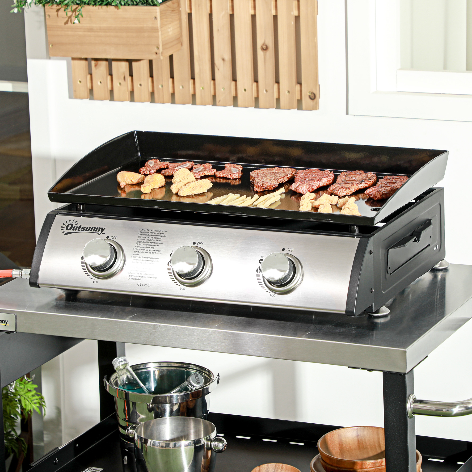 Outsunny Gasgrill, Tischgrill BBQ mit 3 Brennern, Tischgasgrill mit Schlauc günstig online kaufen