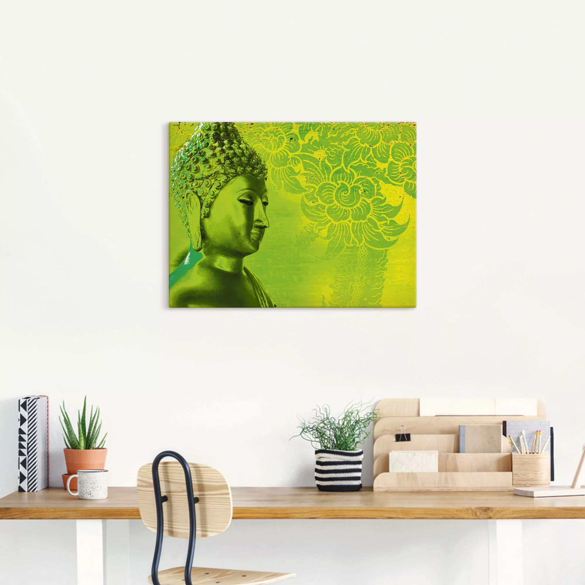 Artland Leinwandbild »Buddha Goldstatue - grün«, Religion, (1 St.), auf Kei günstig online kaufen