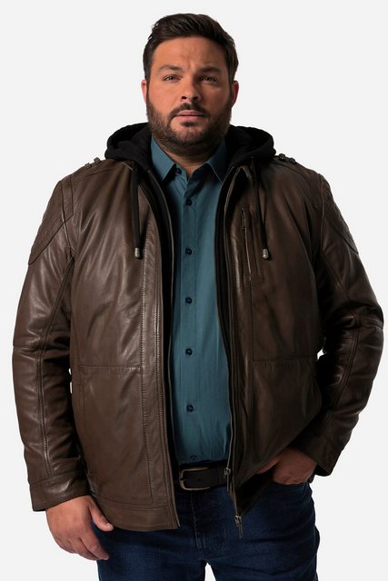 Men Plus Lederjacke Men+ Lederjacke Leder abnehmbare Jersey-Kapuze günstig online kaufen