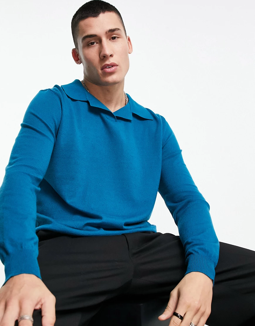 Bando – Langärmliges Polohemd aus Strick-Marineblau günstig online kaufen
