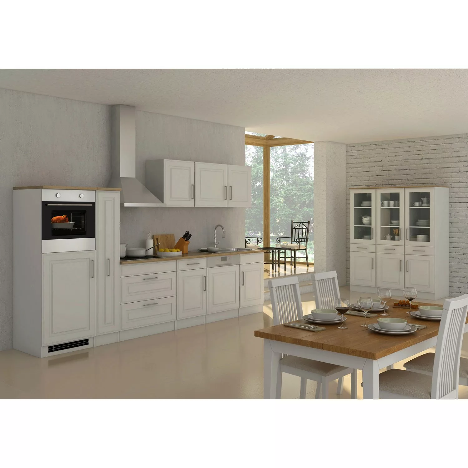 Held Möbel Küchenzeile Rom 330 cm Landhaus Grau Matt mit E-Geräten günstig online kaufen