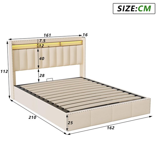 Furnishings Home Polsterbett Doppelbett mit Stauraum + LED-Licht + USB-Ansc günstig online kaufen