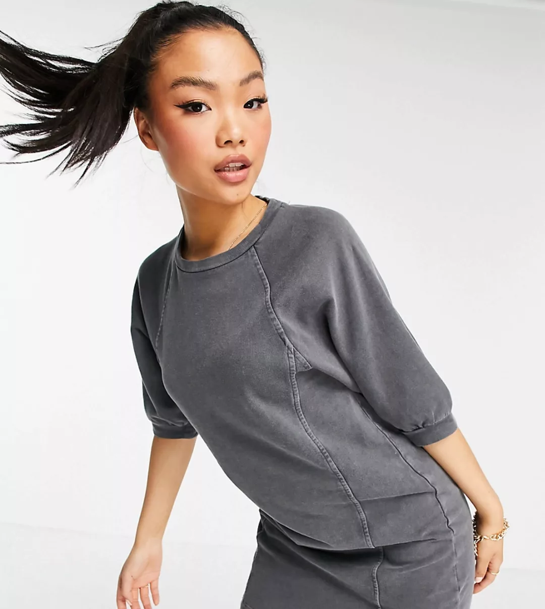 Noisy May Petite – Mini-Sweatshirtkleid mit Puffärmeln in verwaschenem Grau günstig online kaufen