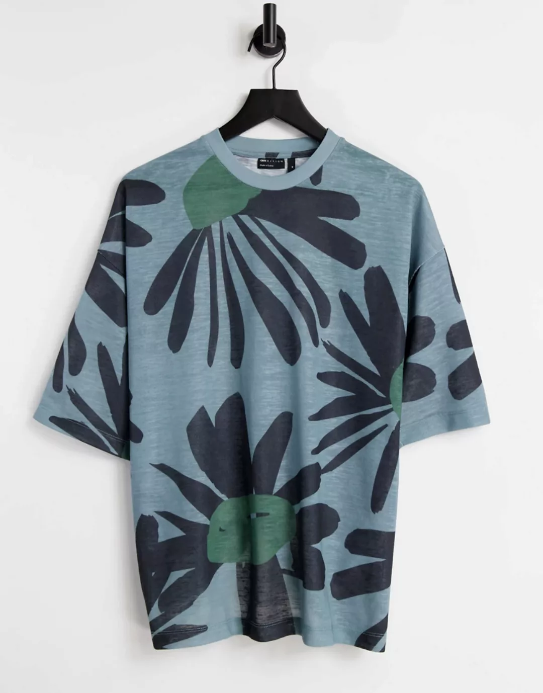 ASOS DESIGN – Oversize-T-Shirt mit durchgehendem Blumenprint-Mehrfarbig günstig online kaufen