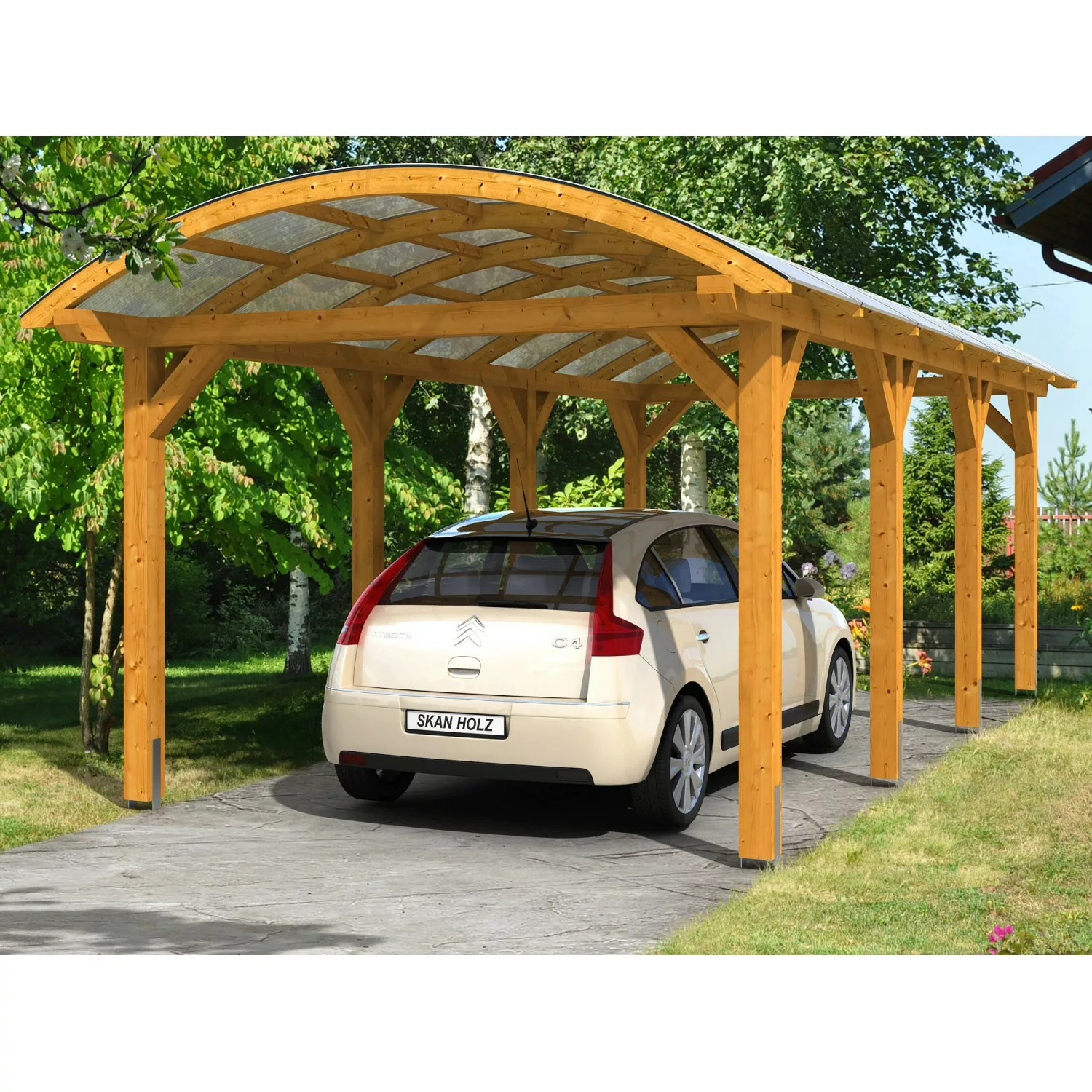 Skan Holz Bogendach-Carport Franken 376 cm x 755 Eiche hell günstig online kaufen