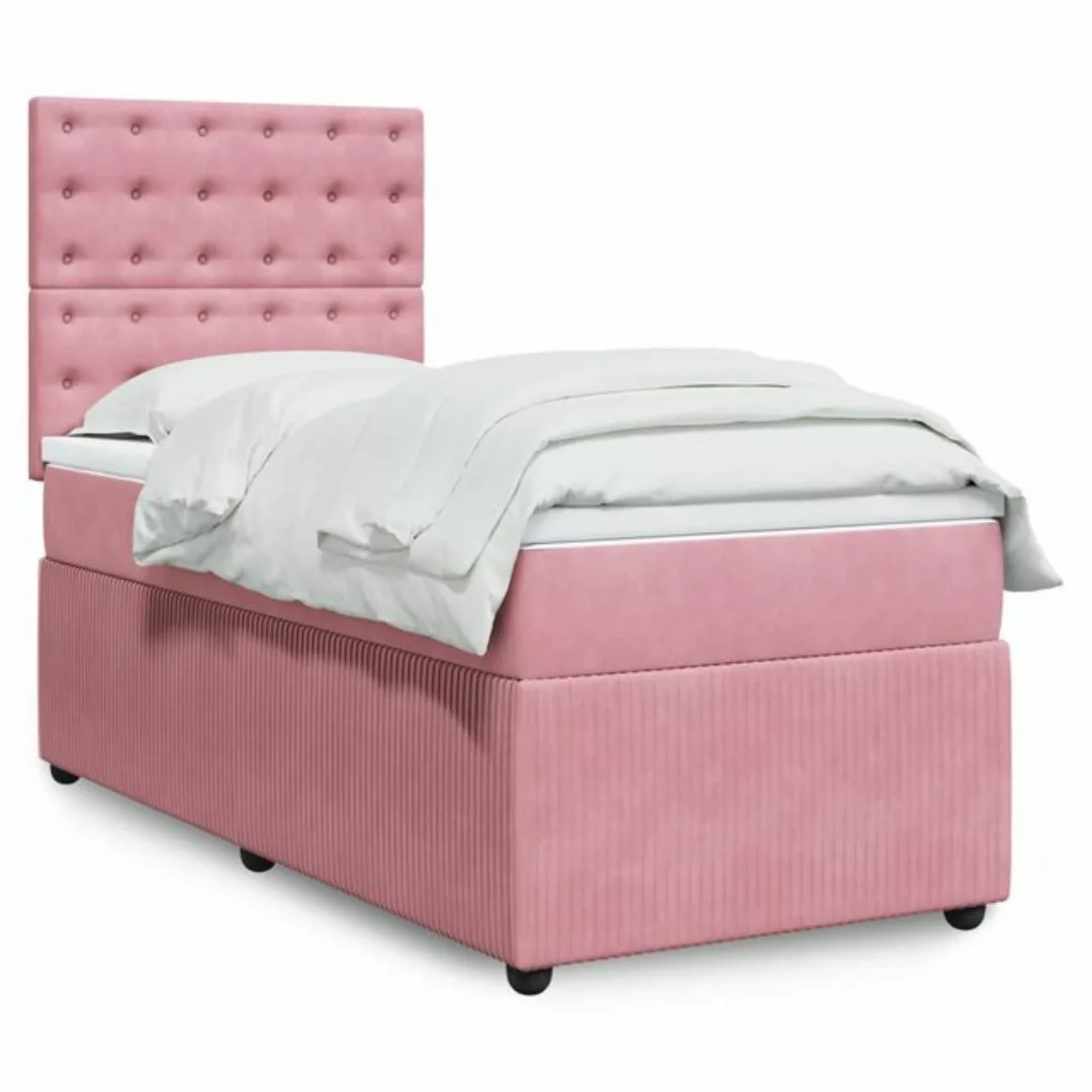 vidaXL Boxspringbett, Boxspringbett mit Matratze Rosa 100x200 cm Samt günstig online kaufen